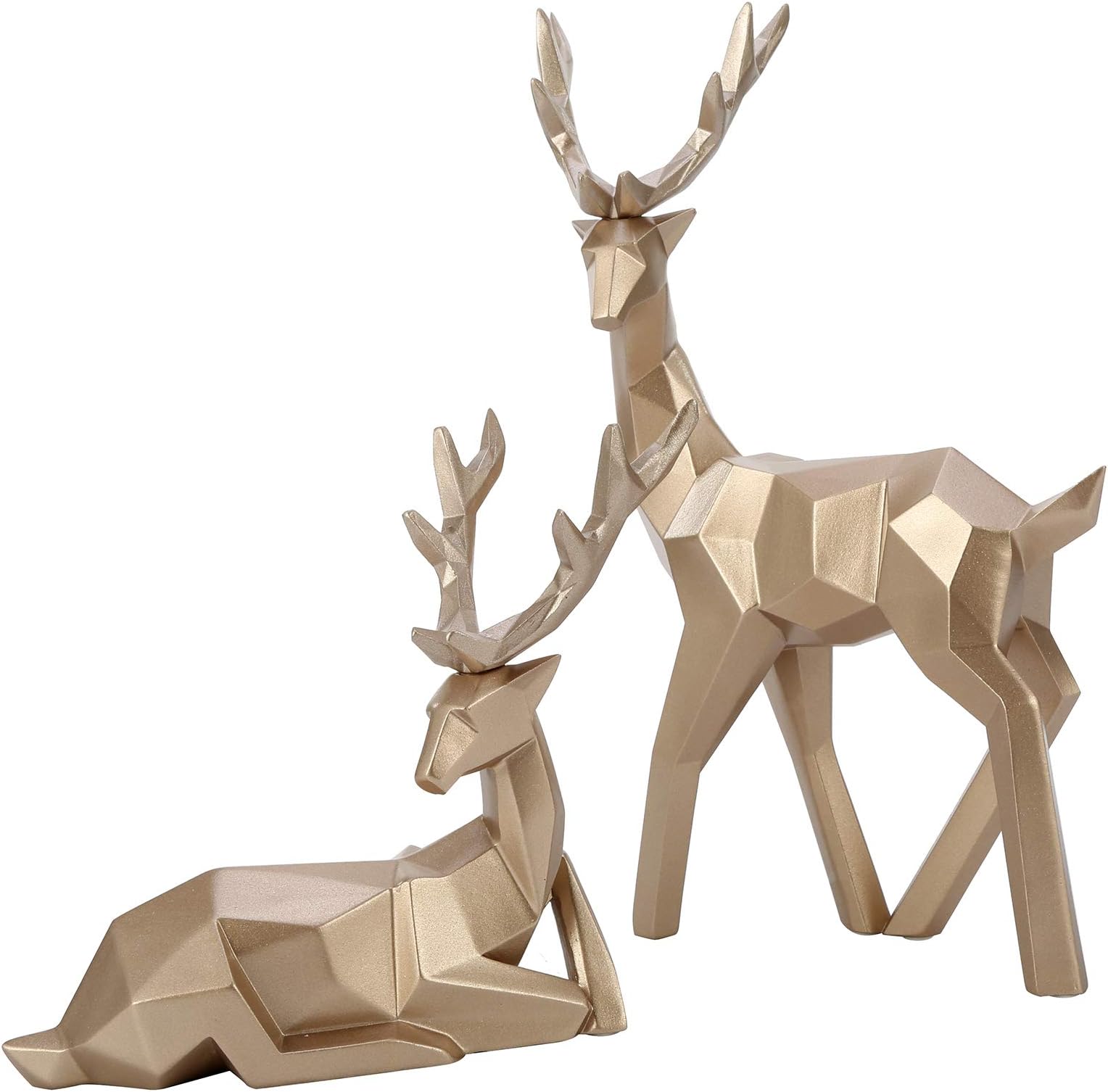 FAMKIT 2Pcs Modern Resin Deer Statue Sculpture Home Desktop Cabinet Ornaments Decoration Golden