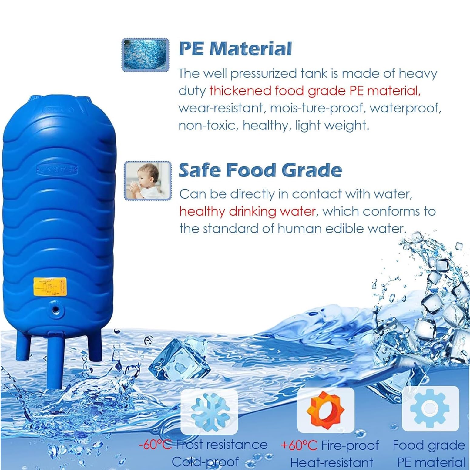 Depósito de presión de agua 60L-200L, recipiente de presión completo de bomba de pozo con kit de montaje para almacenamiento automático de agua en el hogar, jardín, granja e industrial