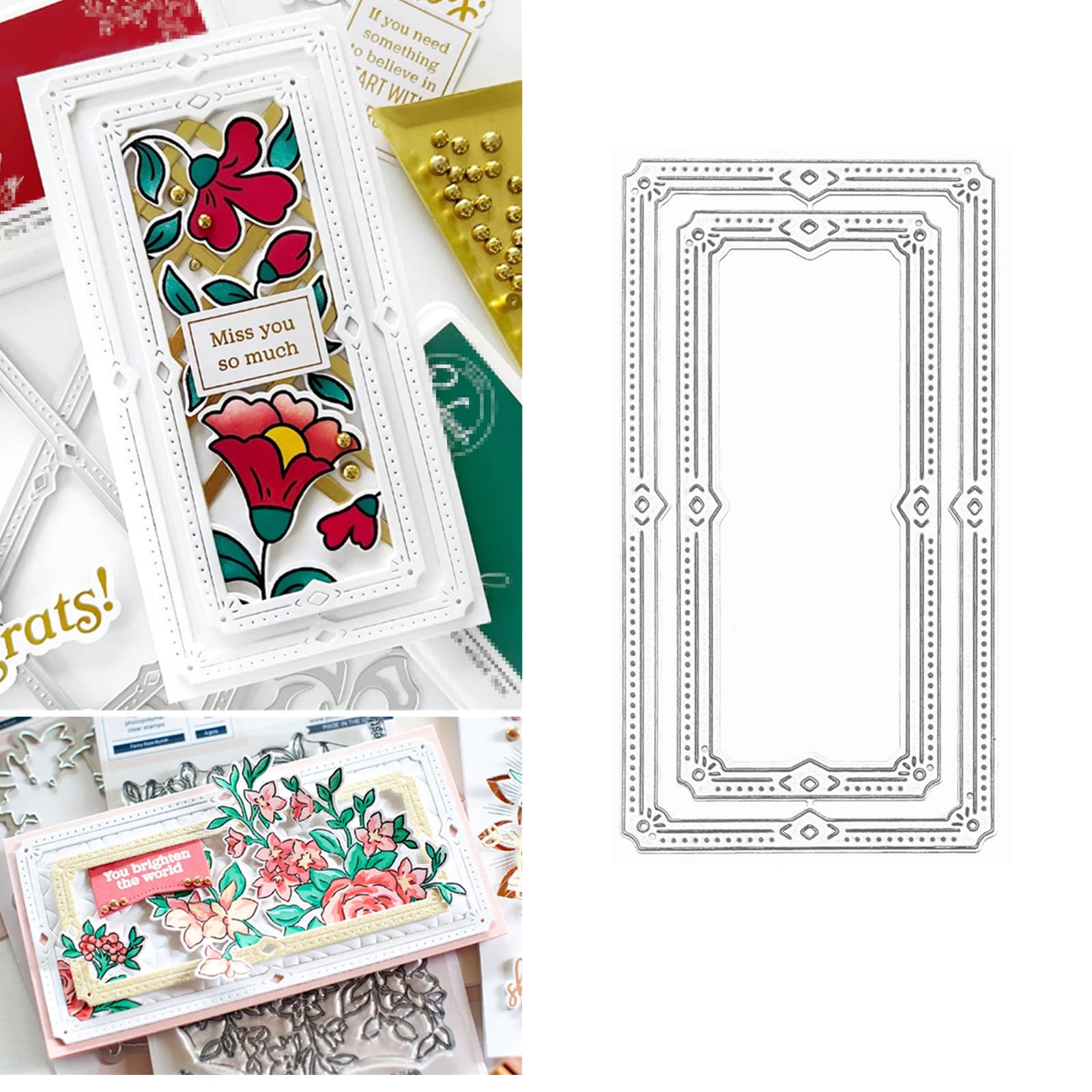 2pcs/Set Rectangle Frame Metal Die Cuts, Stitched Rectangle Nesting Frame Background Cutting Dies Cut Stencils for DIY Scrapbooking Album Decorative Embossing Paper Dies Card Making