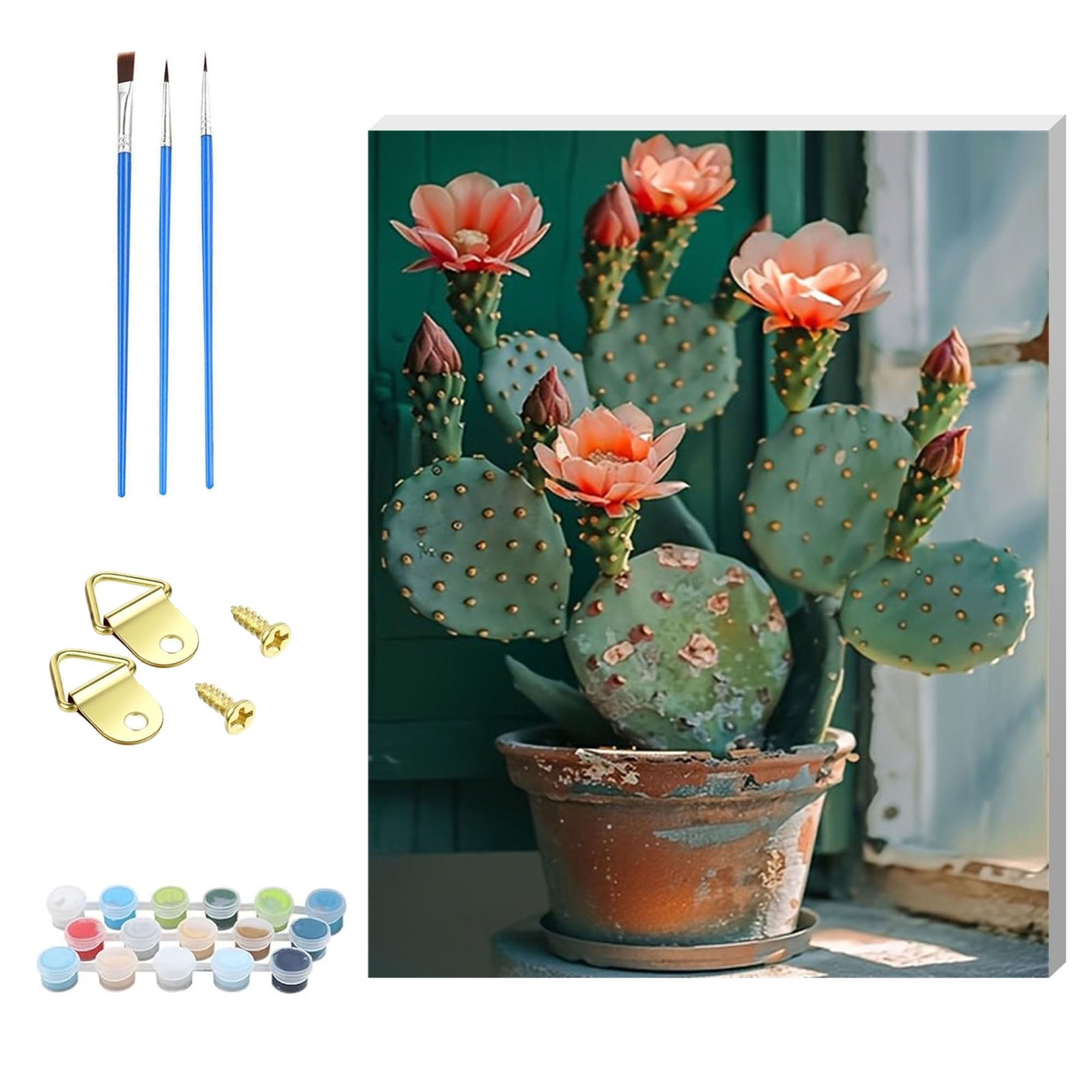 Formeyart DIY Paint by Number for Adults,Wooden Framed Painting Kits for Adult,Easy Color by Numbers Acrylic,Small Paint by Number Canvas Crafts Watercolor for Beginner Room Decor (Cactus)