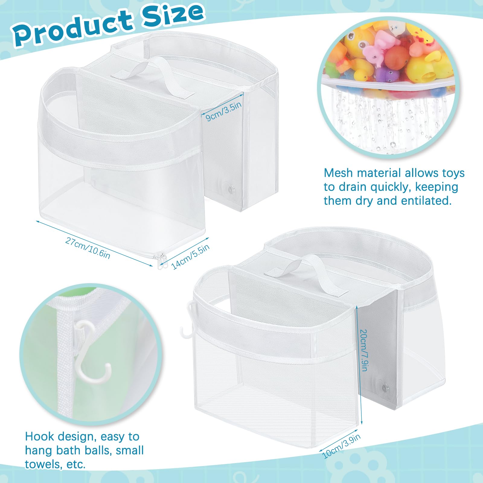 Dreamtop Saddle Shape 2 Compartment Bath Toy Storage Net, Bathroom Toy Storage Tidy - Image 2