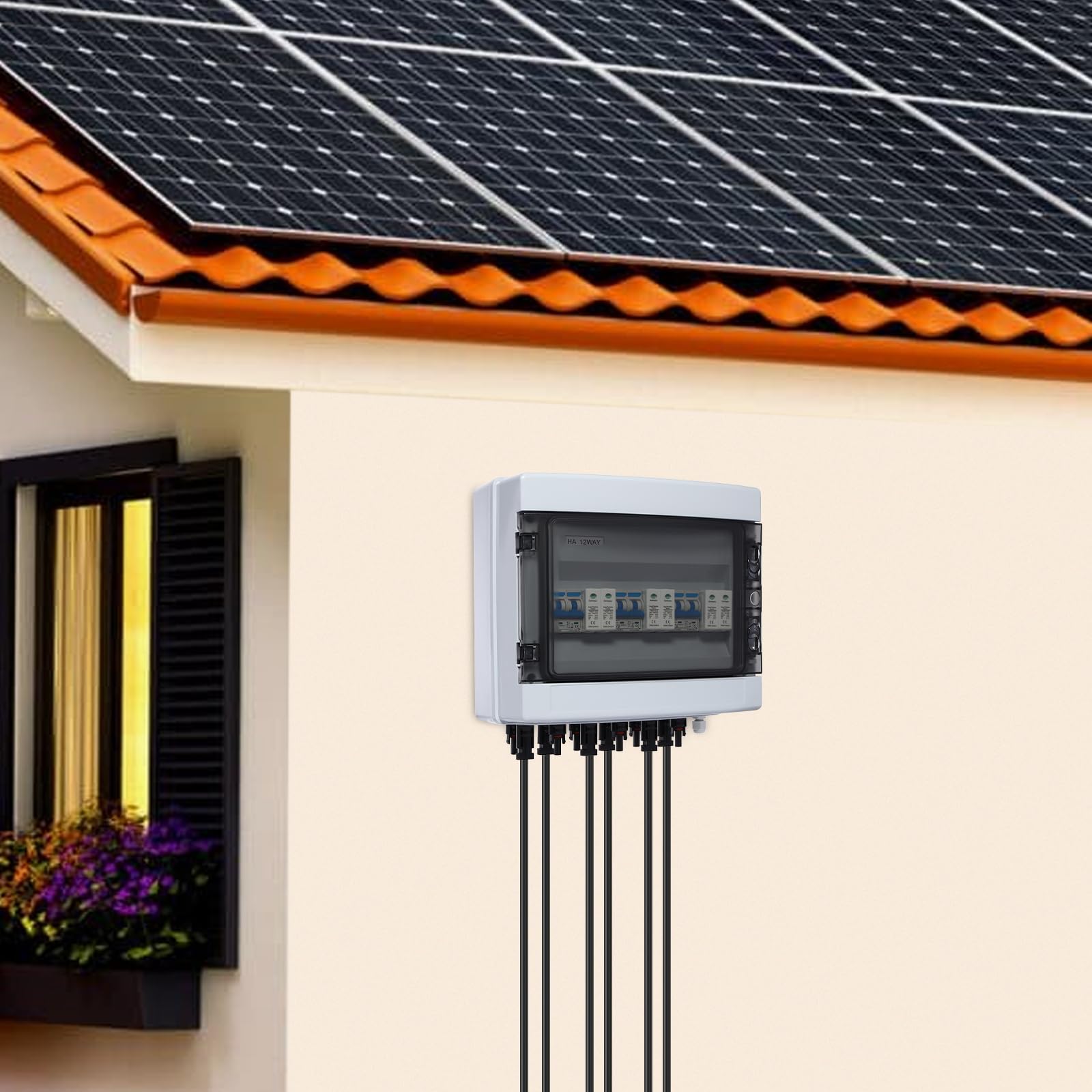 Odłącznik DC PV 1000 V, 25 A, ochrona przed przepięciem, 3 struny, ochrona przed przepięciem, PV, skrzynka przyłączeniowa, ochrona odgromowa, wyłącznik nadprądowy IP65, 3 w 3 wyjścia, kompletny zestaw