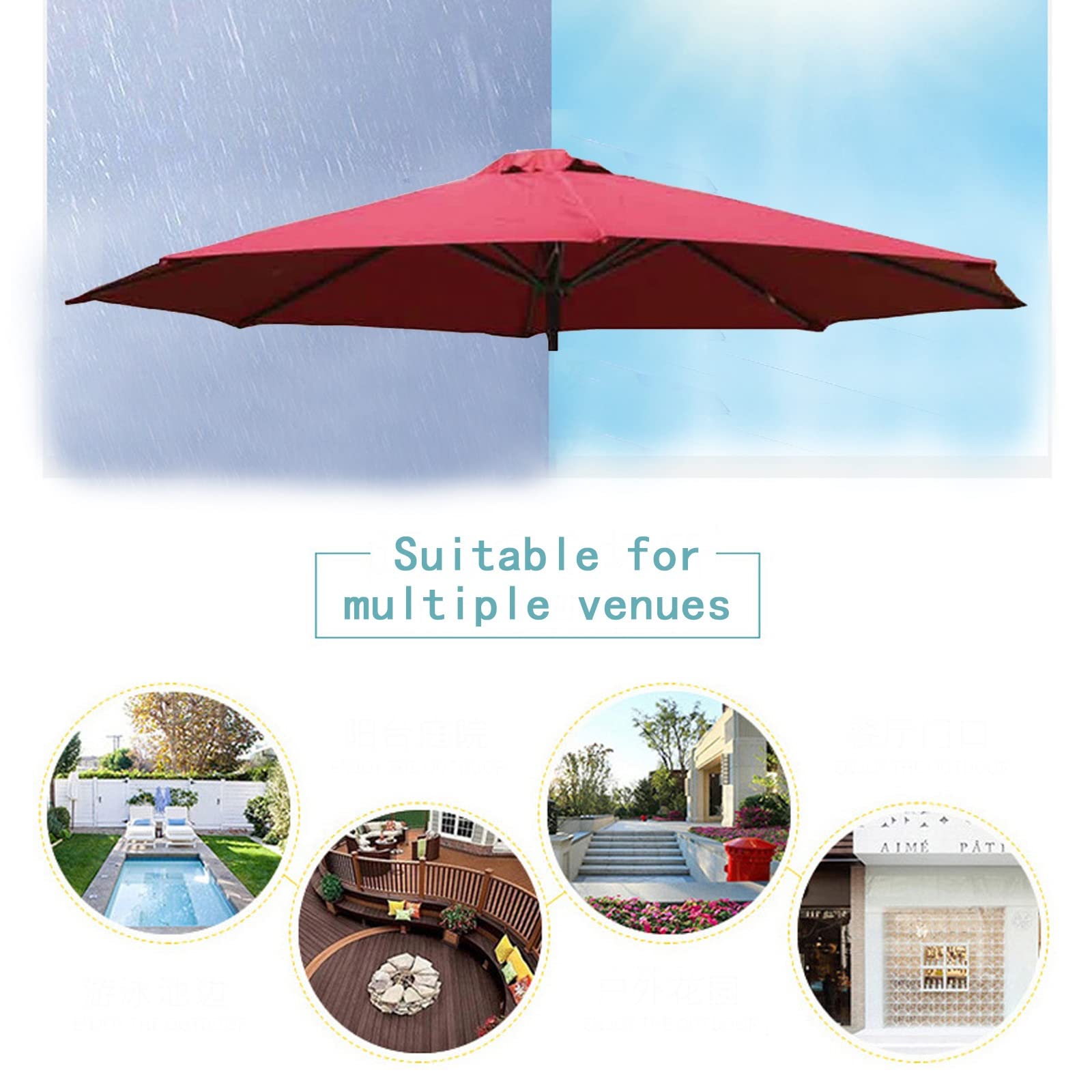 CLSDRZC Garden Parasol, Sun Waterproof, Rain Windproof parasol, ochrona przeciwsłoneczna, z pochyleniem i korbą, na balkon, stoliki jadalni, ogrody, S, decing, na zewnątrz