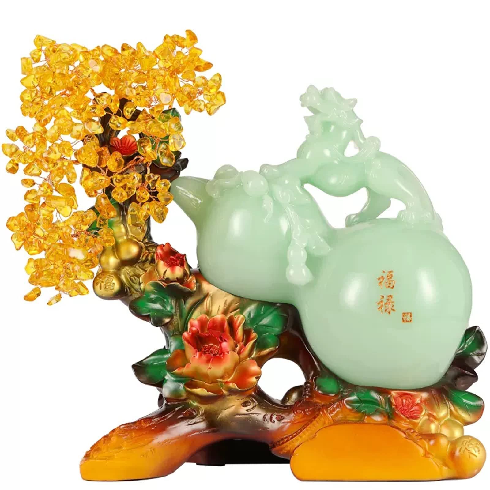 Money Tree Citrine Feng Shui Ornaments Gourd Lucky Tree Housewarming Gift Meditation and Healing Gem Money Crystal Tree(Small)