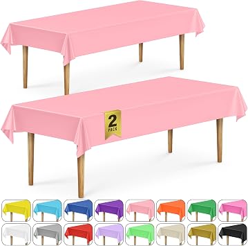 DecorRack 2 Rectangular Tablecloths, BPA-Free Plastic, 54 x 108 Inch, Disposable or Reusable Table Cover for Parties, Picnic & Outdoor, Light Pink 2 Pack, Individually Wrapped