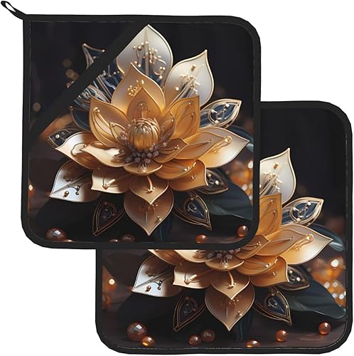 Miniatura 2 de White Delicate Lotus Flower Pot Holders for Kitchen Heat Resistant Non-Slip Sets Oven Hot Pads for Cooking Baking (8 * 8 Inches)