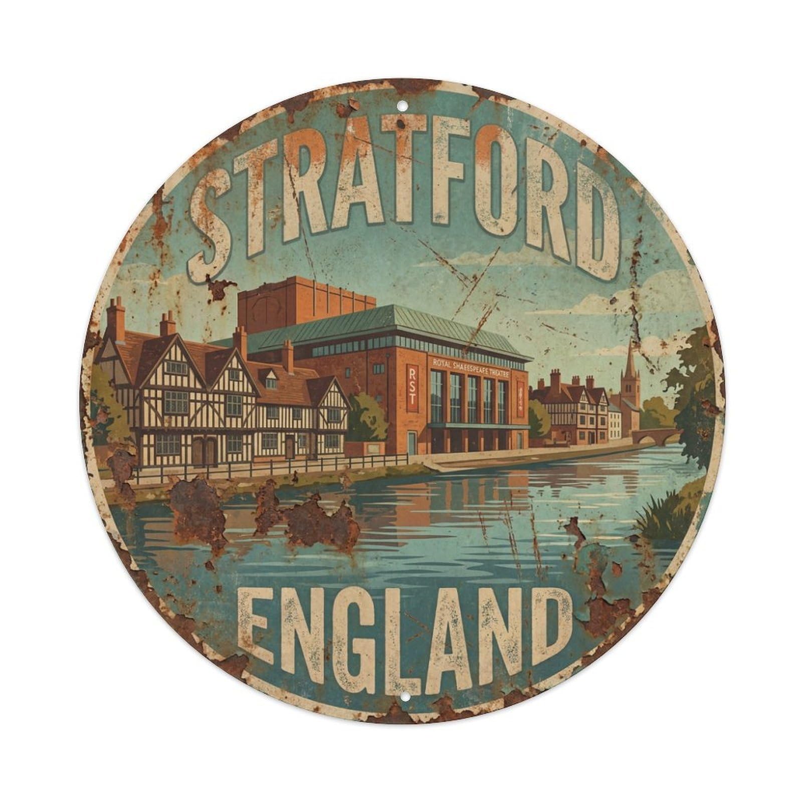 Galvaxio Style Vintage Travel England Stratford Metal Tin Sign