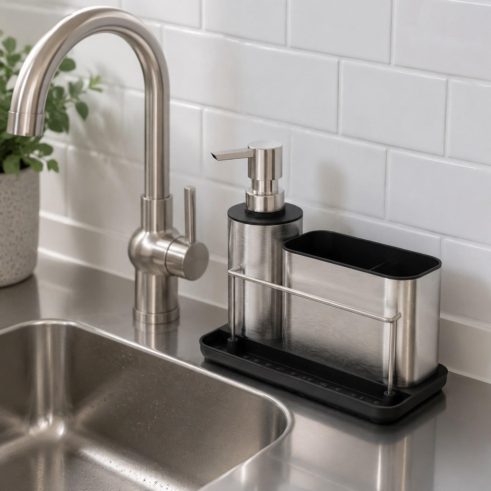 Colcolo Set Dispenser di Sapone per Cucina, Organizer per Bagno, Dispenser di Sapone Liquido Compatto E Multifunzionale con Ripiano Portaoggetti per Ristorant
