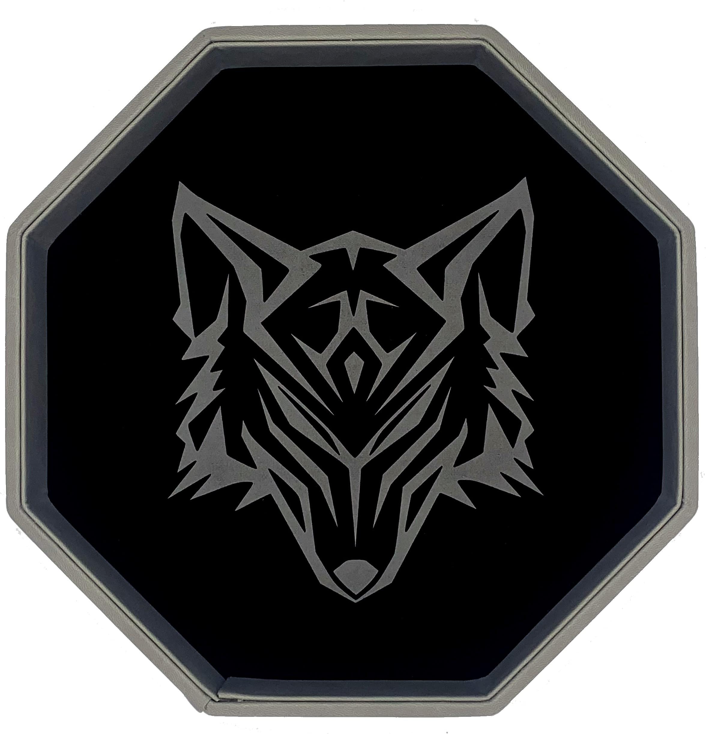 Luck Lab 11.5 Inch Dice Tray – Black and Grey - Big Octagonal Dice Tray with Luxurious Rolling Area for RPG Table Top Gaming Like D&D - Wolf Design