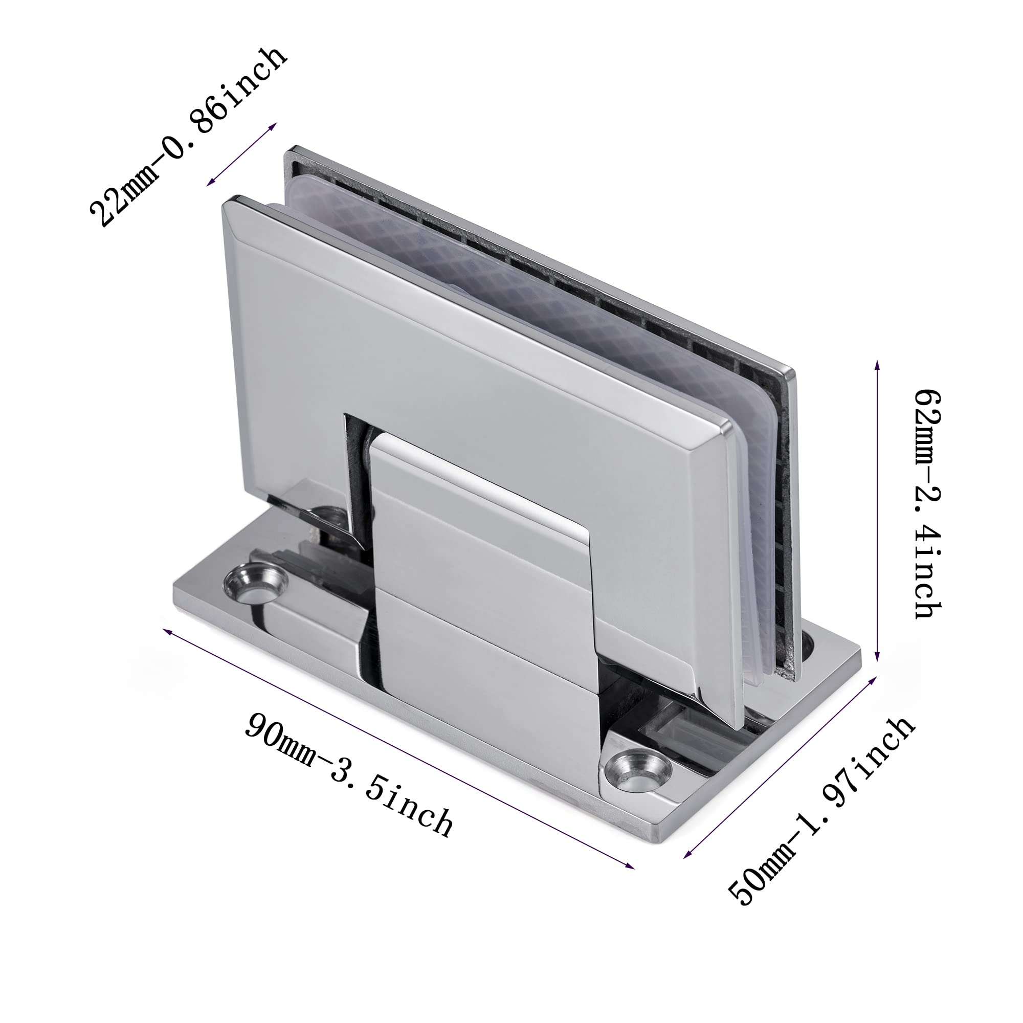 Heavy Duty Shower Glass Door Hinge,Solid One-Piece Precision Cast with 5mm Thick 304 Stainless Steel,for 5/16"-1/2" (8mm-12mm) Thick Frameless Bathroom Doors,Wall to Glass Mount,1 pc,Polished Chrome - Image 2