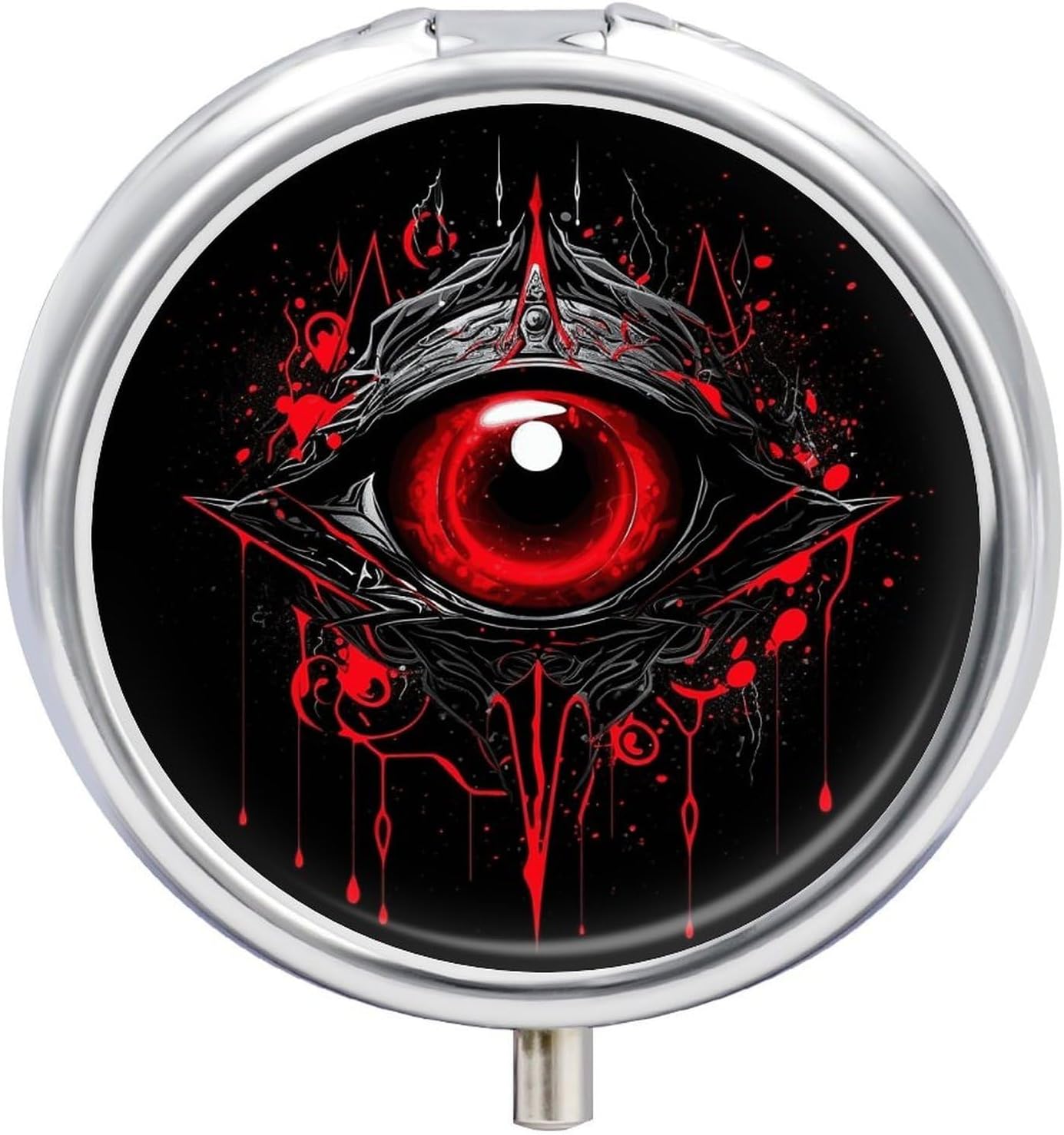 Eye of Hell Pill Box 3 Compartment Waterproof Pill Case with Mirror Portable for Purse Pocket Daily Medicine Vitamin Organizer Travel Med Container Holder for Fish Oil Supplements