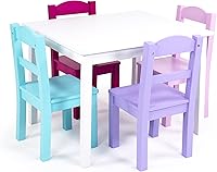 Humble Crew Kids Wooden Table & 4 Chairs Set White/Pink/Purple/Aqua - Sturdy Toddler Activity Table for Crafts, Snacks & Play Ages 3-6