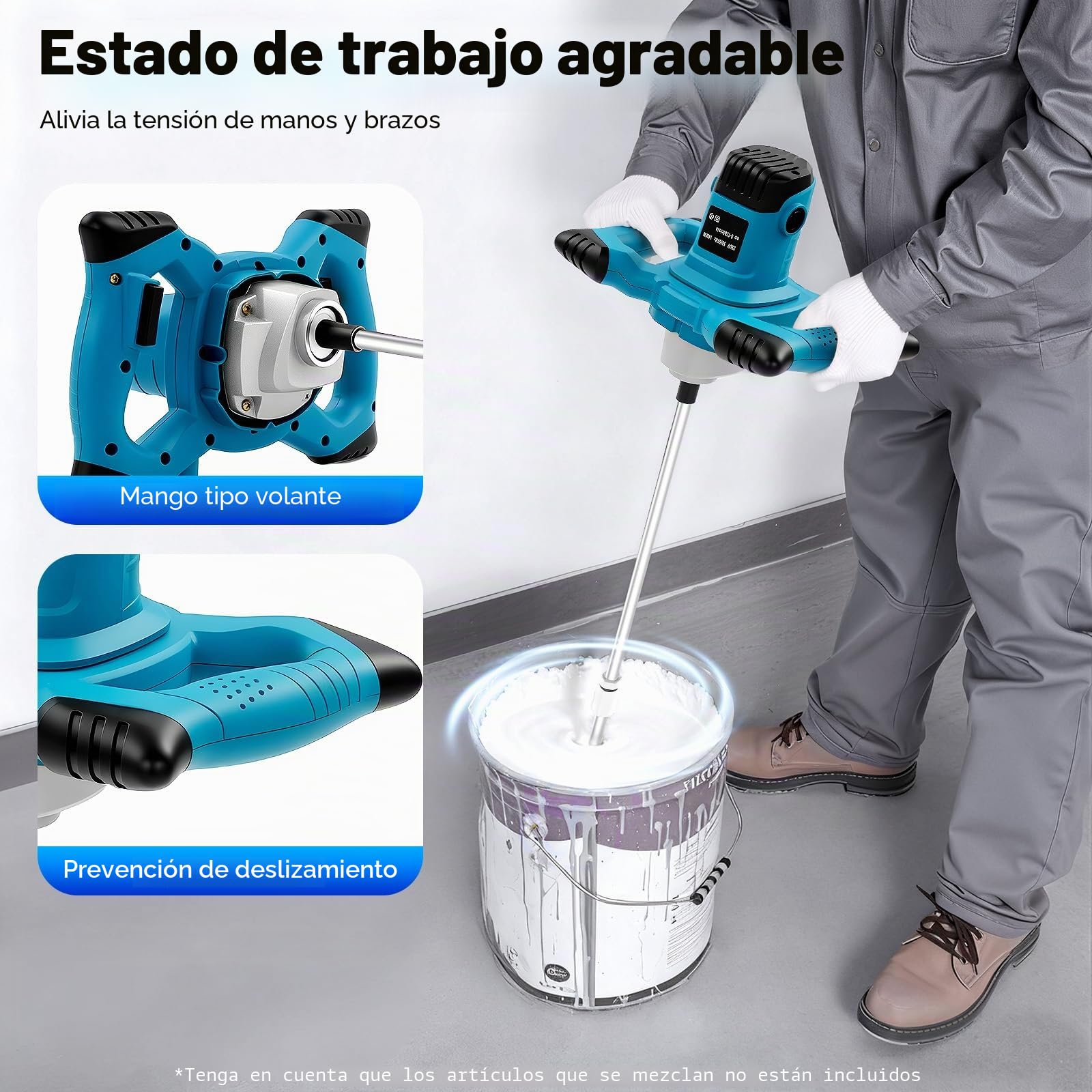 Agitador profesional de con regulación de velocidad de 6 niveles, agitador industrial para mortero, hormigón y pintura, incluye paleta de acero inoxidable y accionamiento eléctrico de