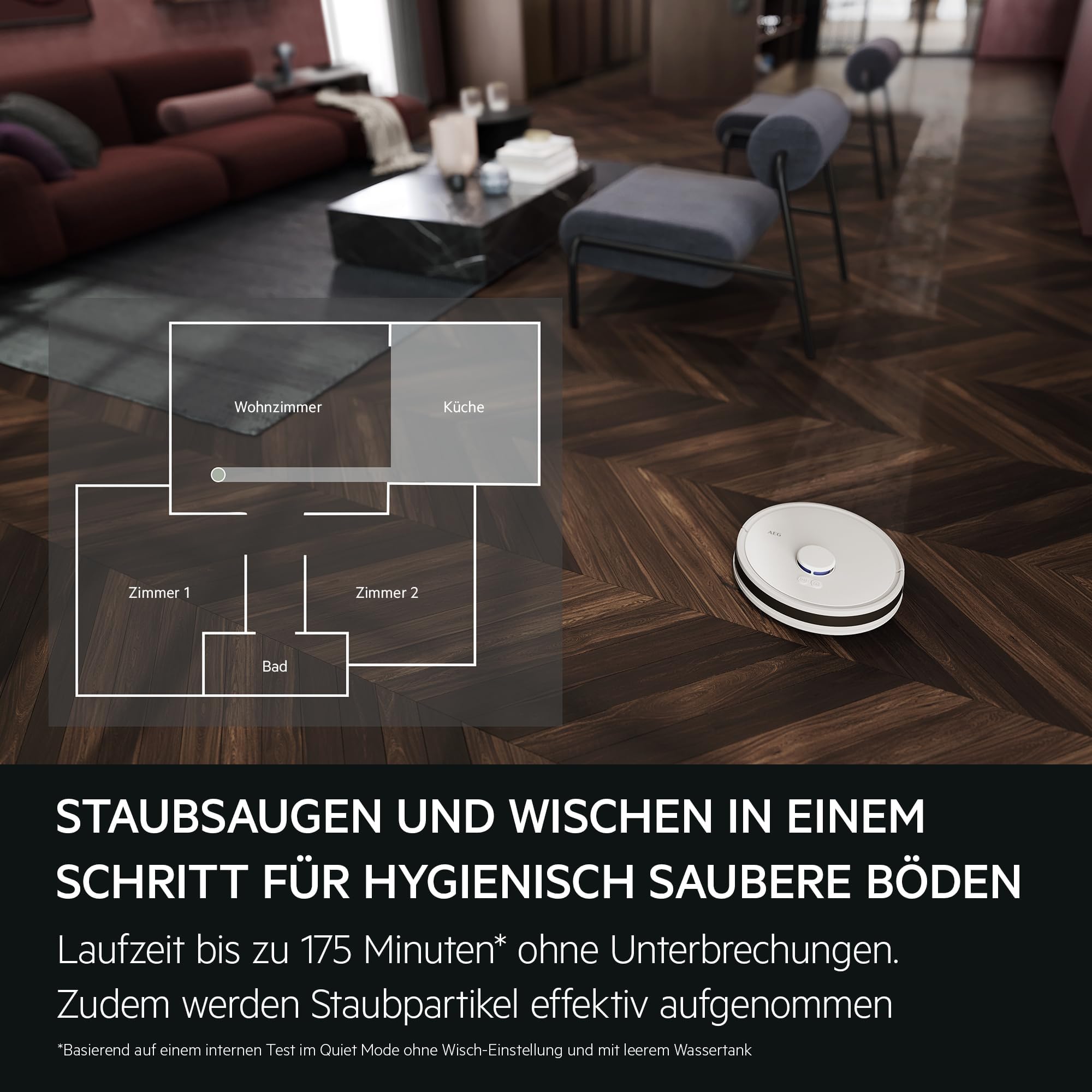 AEG Saugroboter mit Wischfunktion, WiFi, LiDAR Navigation, automatischen Entleerungsstation, Saugleistung 4000 Pa, Akku 14,4 V, bis zu 175 min Laufzeit, bis 140m², Wassertank 0,28 l, Weiß , AR71UW2SW