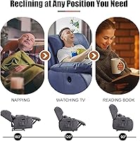 Vista 7 de Silla reclinable eléctrica con calor y masaje, sofá reclinable de tela de lino para sala de estar, asiento de cine en casa con luces LED coloridas