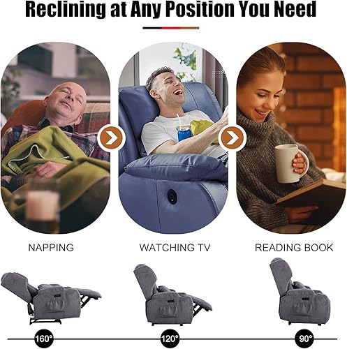 Miniatura 7 de Silla reclinable eléctrica con calor y masaje, sofá reclinable de tela de lino para sala de estar, asiento de cine en casa con luces LED coloridas