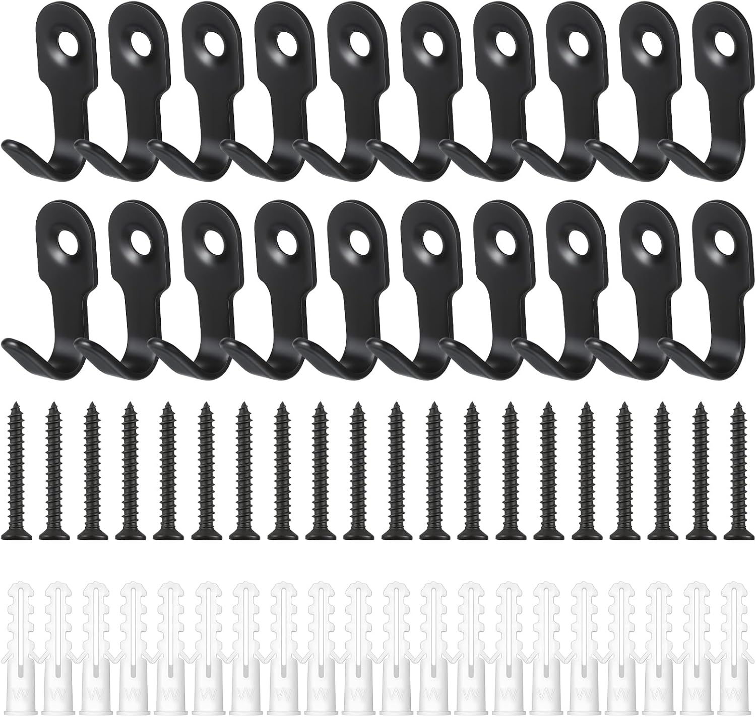 20Pcs Small Hooks, Small J Hook Black Stainless Steel Screws Mount Wall Hooks with Mounting Screws Mini Hook for Towel, Picture, Mirror, Key Chain