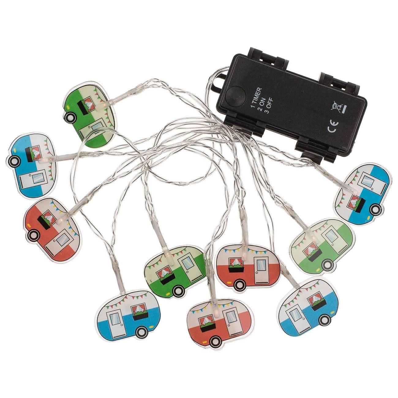 Caravan/Camper Van String Light Chain with 10 LED Bulbs | Party Lighting | Colourful Party Decoration | Timer Function | Battery Powered | Length 160cm