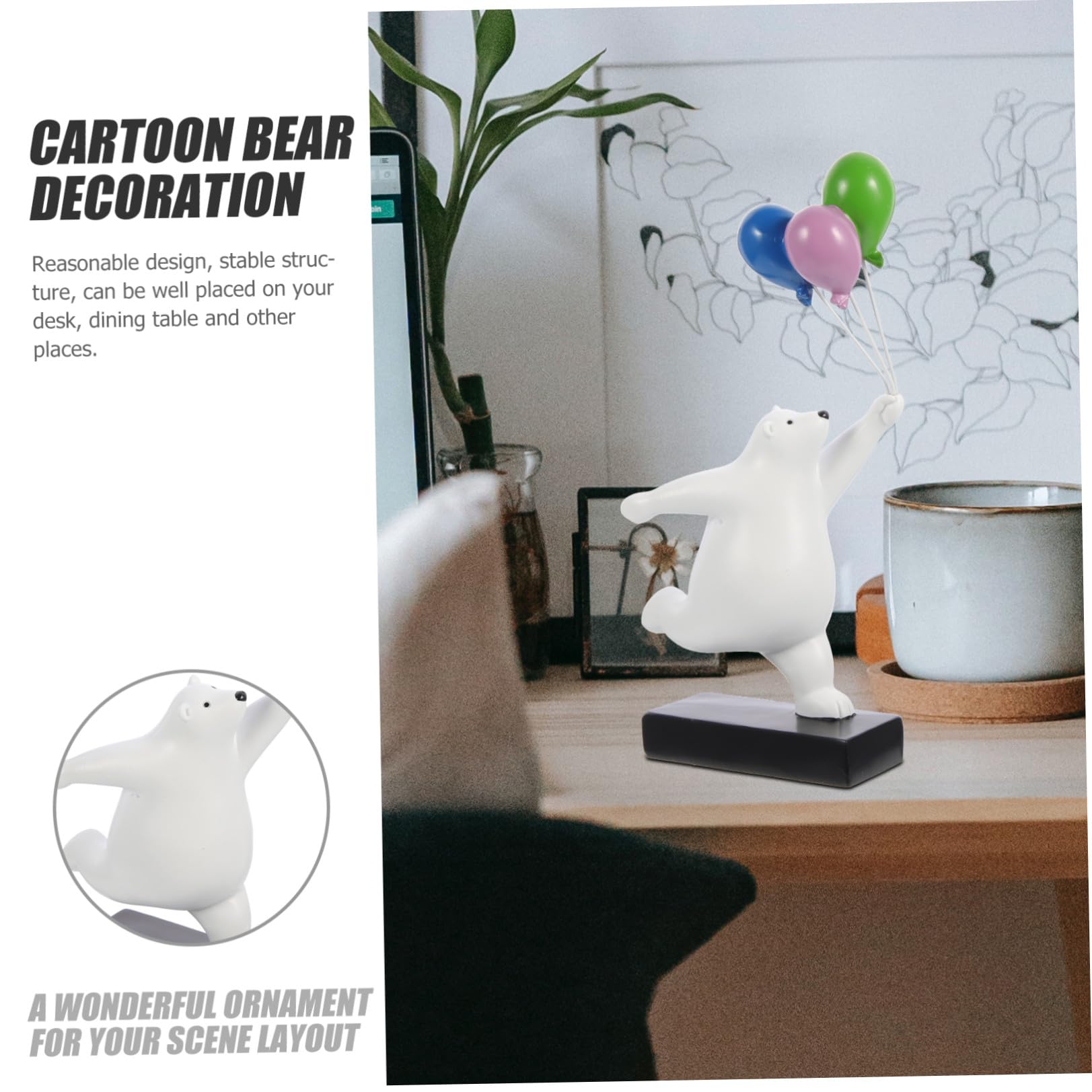 ibasenice Scultura Orsetto in Resina Palloncini Decorazione da Tavolo per Casa e Ufficio Design Cartoon e Aspetto Realistico