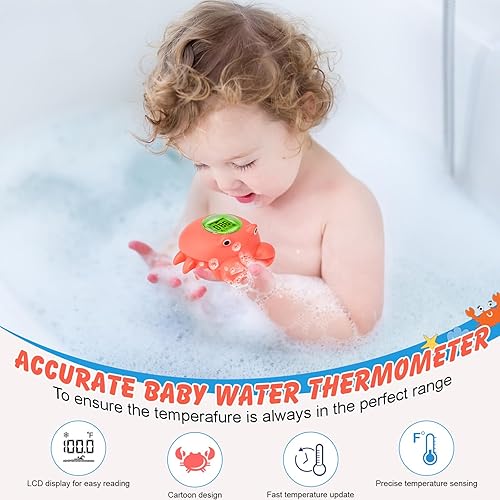 Miniatura 3 de Termómetro flotante para piscina  Termómetro digital recargable para baño de bebé, juguete de cangrejo flotante para la temperatura del agua,
