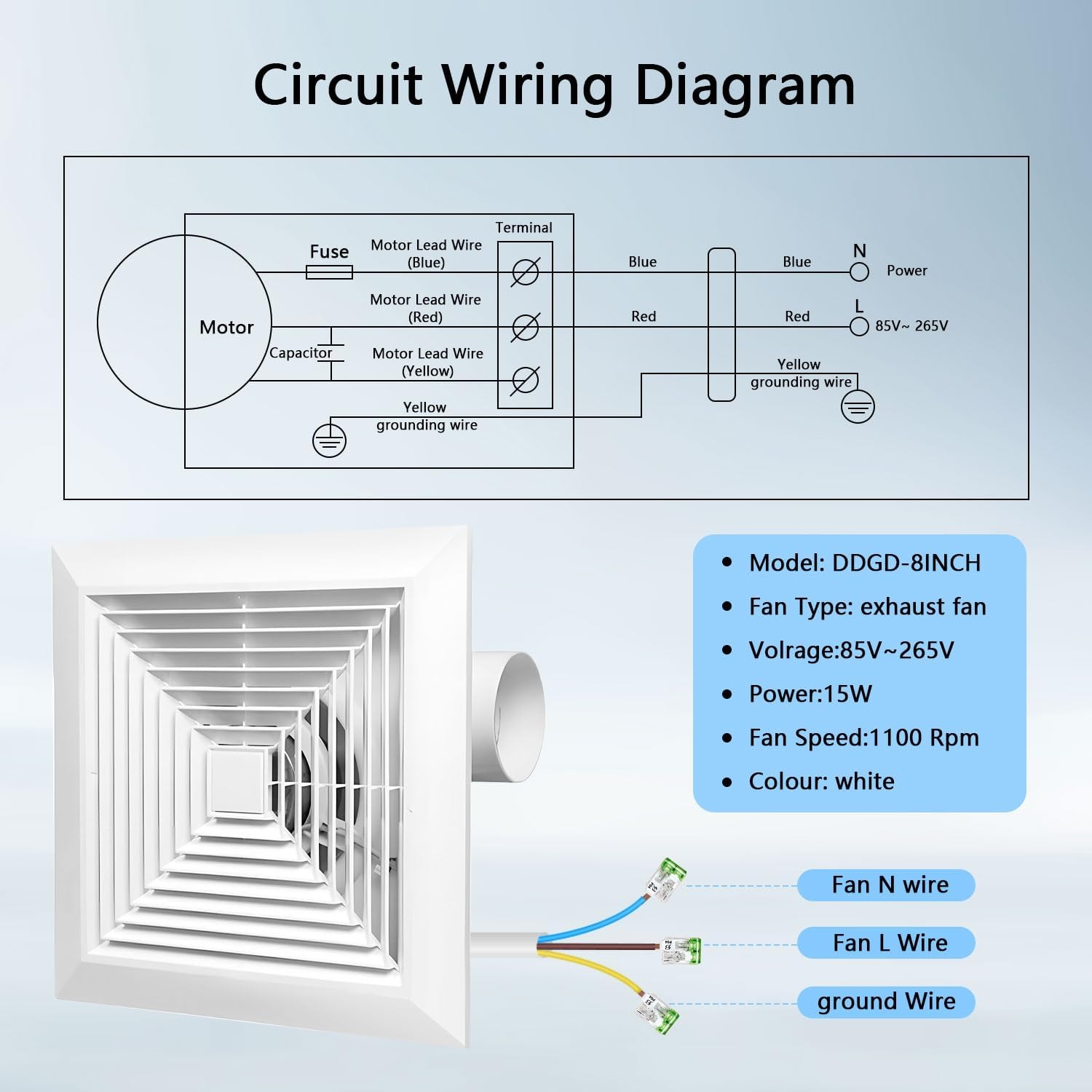 Bathroom Exhaust Fan for Ceiling,Household Bath Vent Ventilation Fan,110 CFM,4-in Duct,1.0 Sones Quiet Operation,13W Energy-Saving 12" Plastic Panel Shower Vent Extractor,10"x10" Mounting Hole