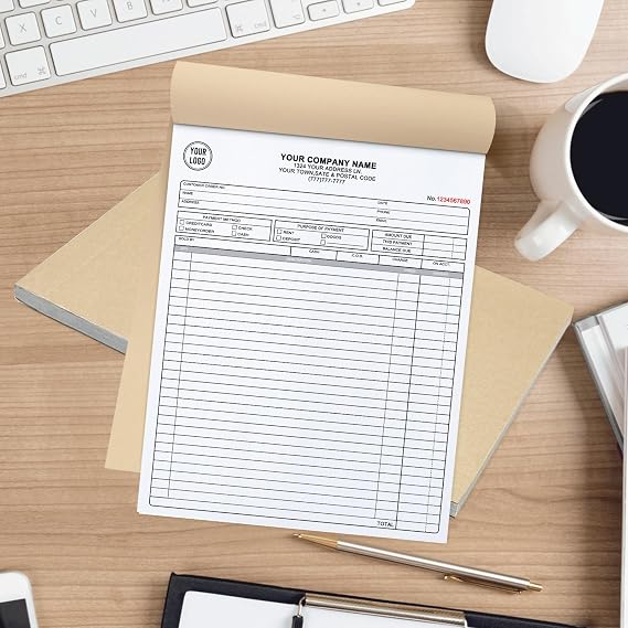 Custom Invoice Book for Small Business,5.5 x 8.5 Inches Invoice Receipt Book, 2-Part Carbonless Forms, Personalized Company Name, Address, Phone Number