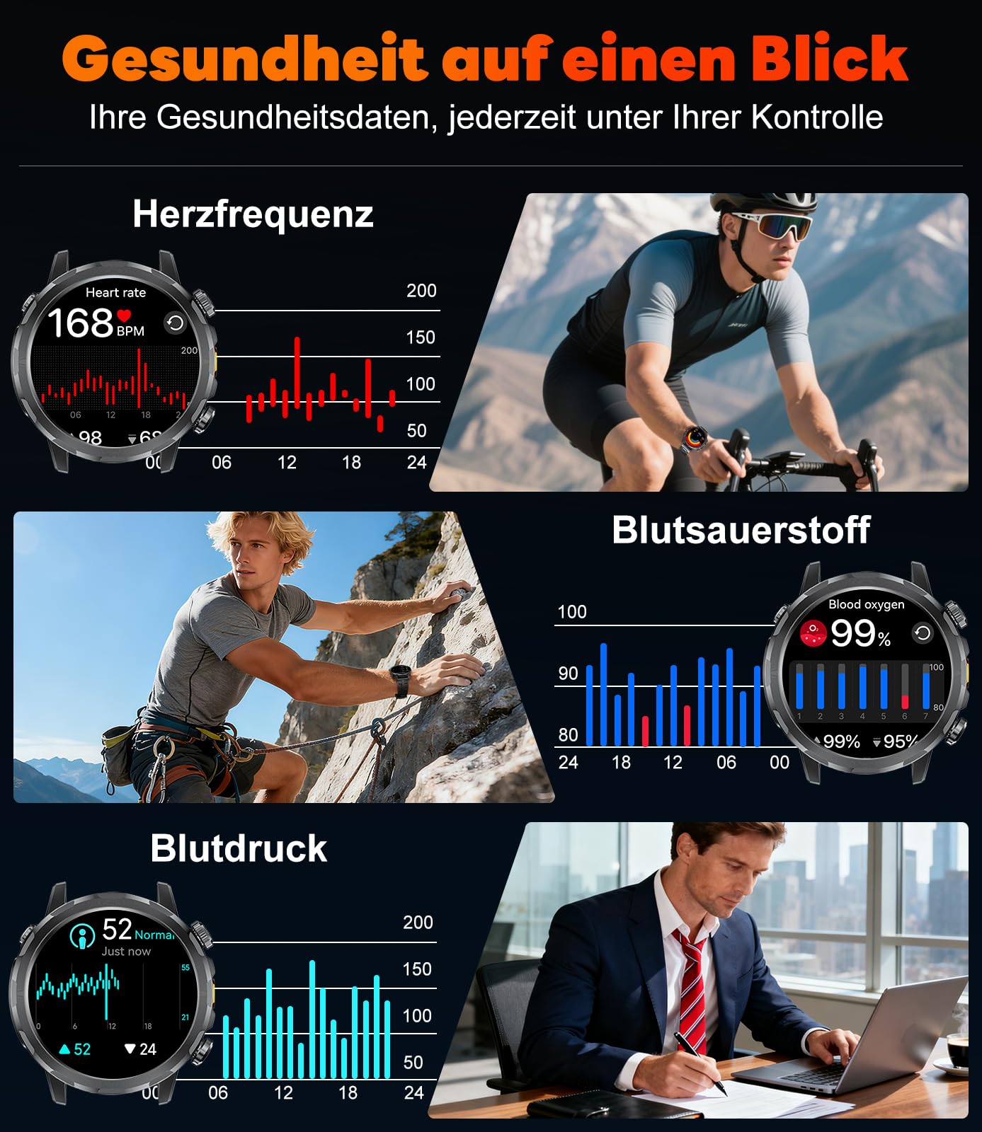 LIGE 1000mAh Großer Akku Smartwatch Herren Militär, 1,85” Sportuhr mit Telefonfunktion,LED Taschenlampe Fitnessuhr mit 100+ Sportmodi, IP68,Herzfrequenz,Schlafmonitor,iOS/Android,2 Armbändern,Schwarz