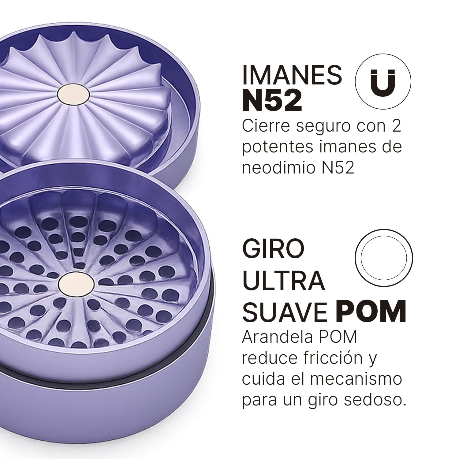Grinder profesional Crush Core PRO 2.0 - Nuevo triturado 2.0 | 100% Aluminio aeronáutico | 63 mm de diámetro de 4 piezas | imanes N52, gran capacidad | Molinillo de Hierbas y especias. (Purpura)