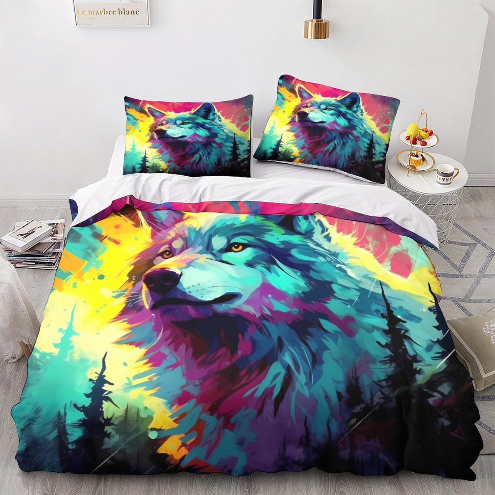 Housse de couette loup avec fermeture éclair parure de lit microfibre facile à laver