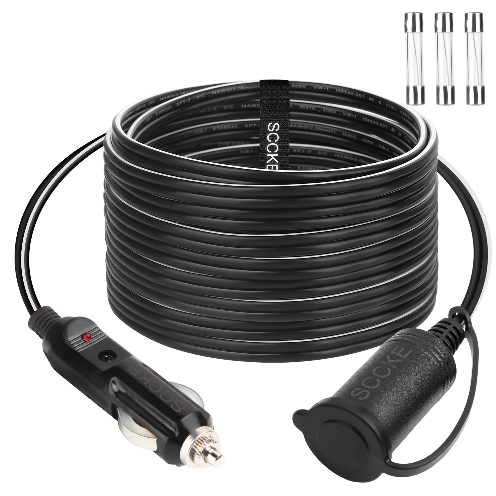 SCCKE 14AWG Premium Pure Copper 12V 24V Car Cigarette Lighter Socket Extension Cord, 14.8ft / 4.5m 14 AWG Cable Wire for Car Inverter Air Pump