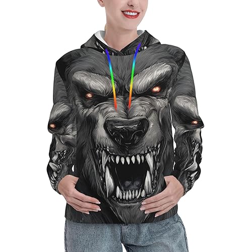 Werewolf Head Hd Print Stylish Women'S Hoodie,Sweatshirt With Kangaroo Pocket,For