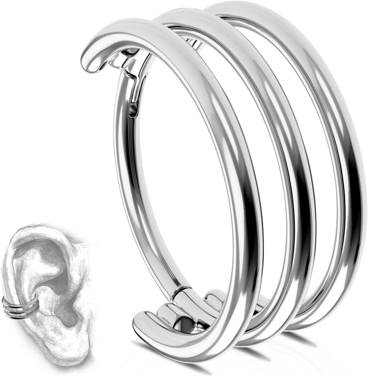 G23 Titanium Double/Triple Conch Piercing Jewelry: 16G Nose Hoop Rings 8mm/10mm/12mm Hypoallergenic Cartialge Earrings