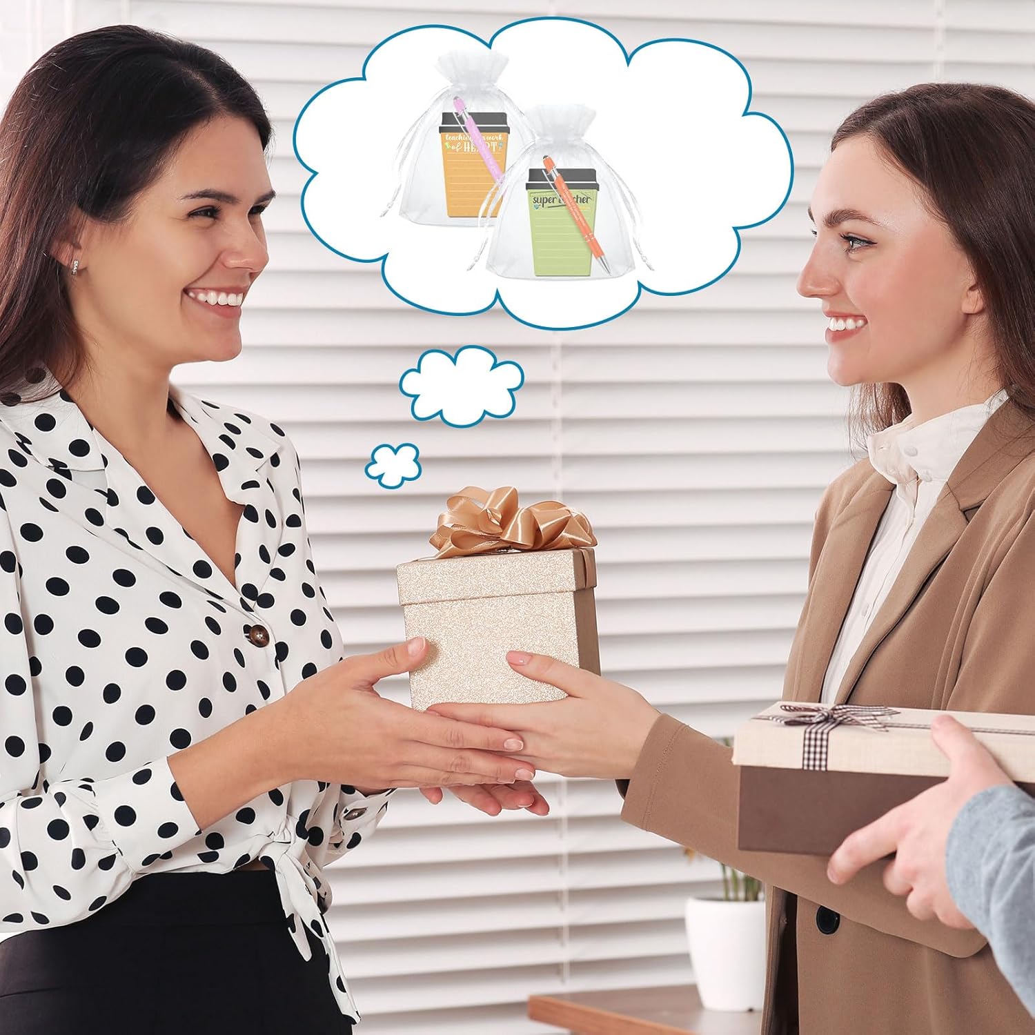 Kosiz 30 Set/90 Pcs Teacher Appreciation Gifts Bulk Coffee Cup Notepad Sticky Notes with Pen Organza Bag End of Year Teacher Gifts from Students Thank You Presents for Office School Classroom Supplies