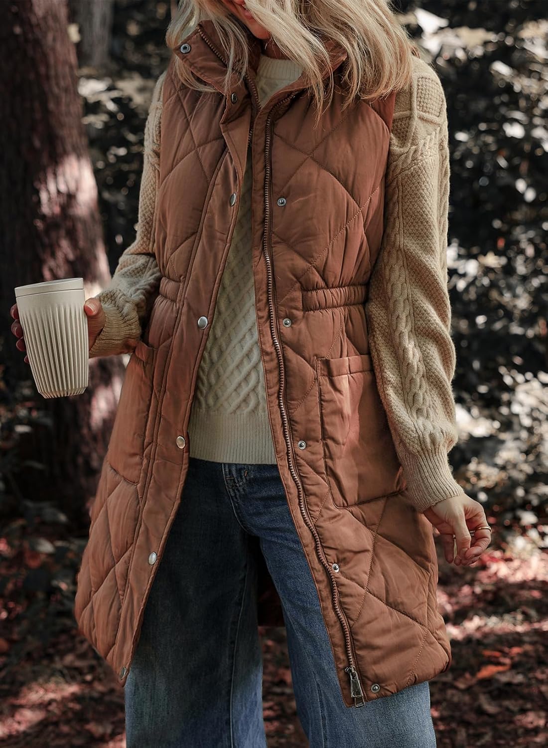 Dokotoo Women's Casual Winter Long Puffer Vest Stand Collar Sleeveless Puffy Jackets Coat with Pockets - Image 3