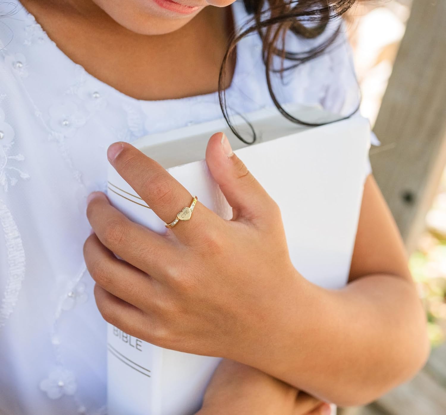 Cherished Moments .925 Sterling Silver Or 14K Gold Plated CTR Heart CZ Ring - LDS Jewelry, Baptism Gift for Kids, Teen or Womens Pinky Ring