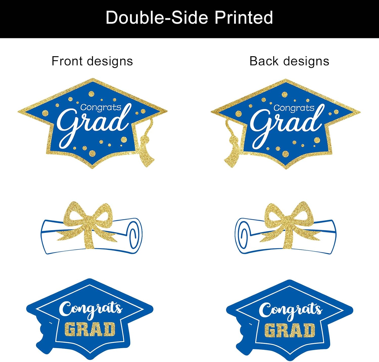 party greeting 2026 Graduation Decorations Set of 24 Class of 2026 Table Decor Congrats Grad Party Centerpiece Sticks Table Toppers Graduation Party Supplies, Blue Gold
