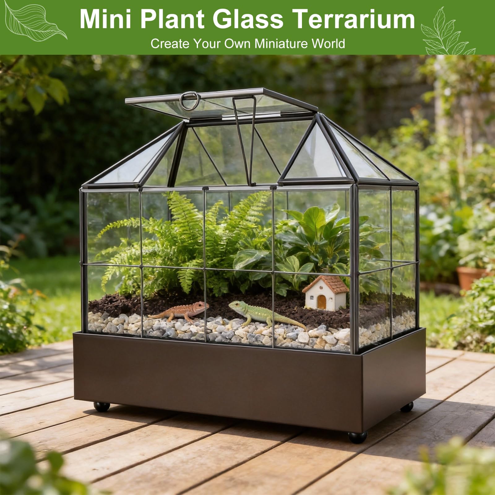 Mini invernadero para ventana de cristal, 23,3 x 13,6 x 18 cm, para plantas, terrario, pequeño jardín de botellas