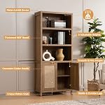 SICOTAS Bookcase 5 Tier Bookshelf Rattan Boho Tall Book Case Shelf with Doors Storage Large Wood Bookcases Farmhouse Bookshelves Library Shelves for Living Room (Reclaimed Caramel Oak, 1 Piece)
