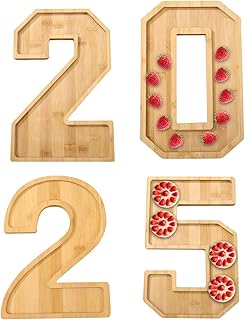 Plateau alimentaire en forme de numéro 2025 - Plateau en carton à remplir - Grand récipient en bois pour bonbons, cupcakes, fruits, fromages, légumes