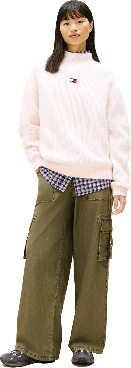 Tommy Jeans Womens Medium Weight Wool Blend Mock Neck Sweater with Embroidered Logo - Image 3