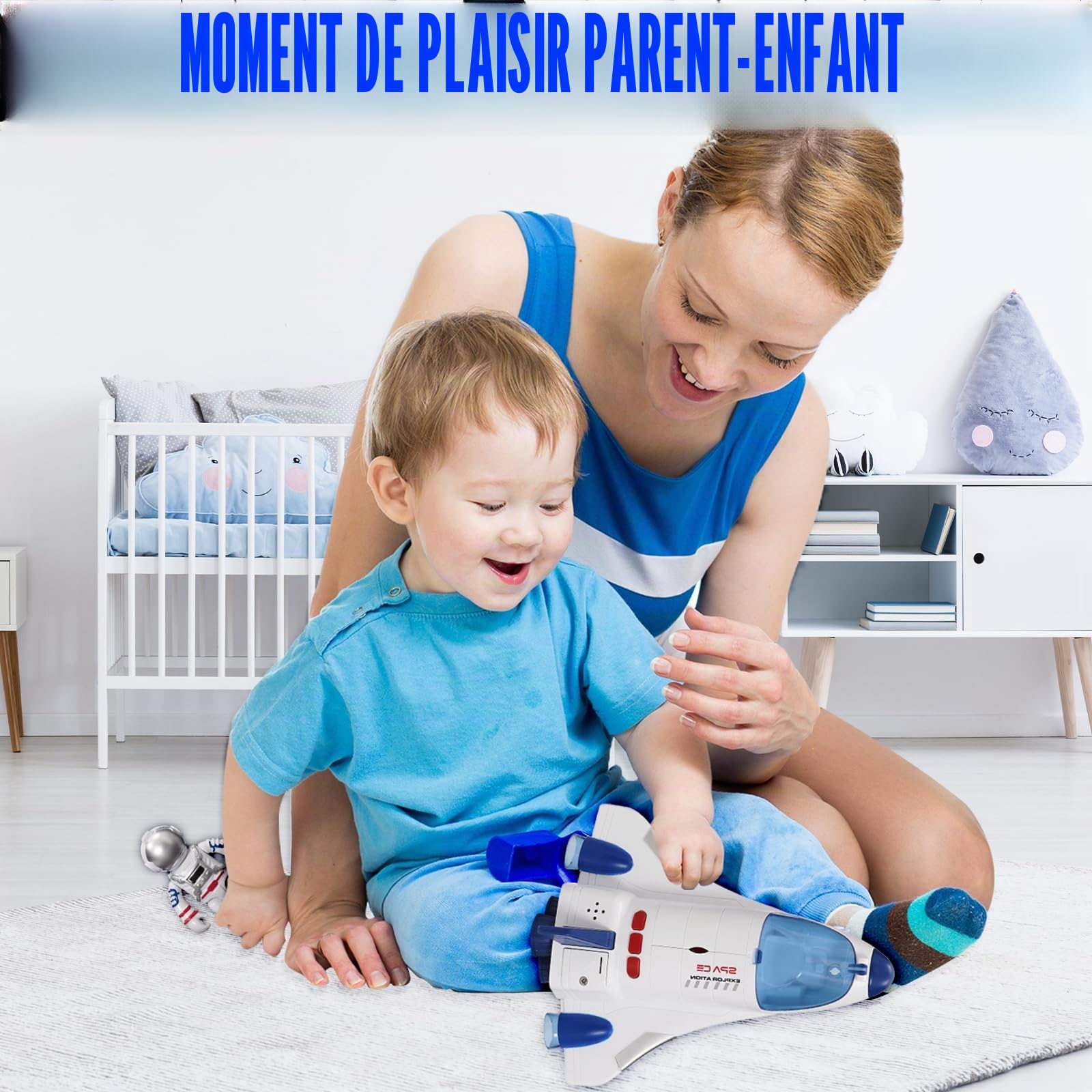 Navette Spatiale Jouets, Toys spatiaux pour Les Enfants avec Astronautes Fusée Effets Sonores et Lumineux, Spaceship Rocket Shuttle Toy (WY893A)