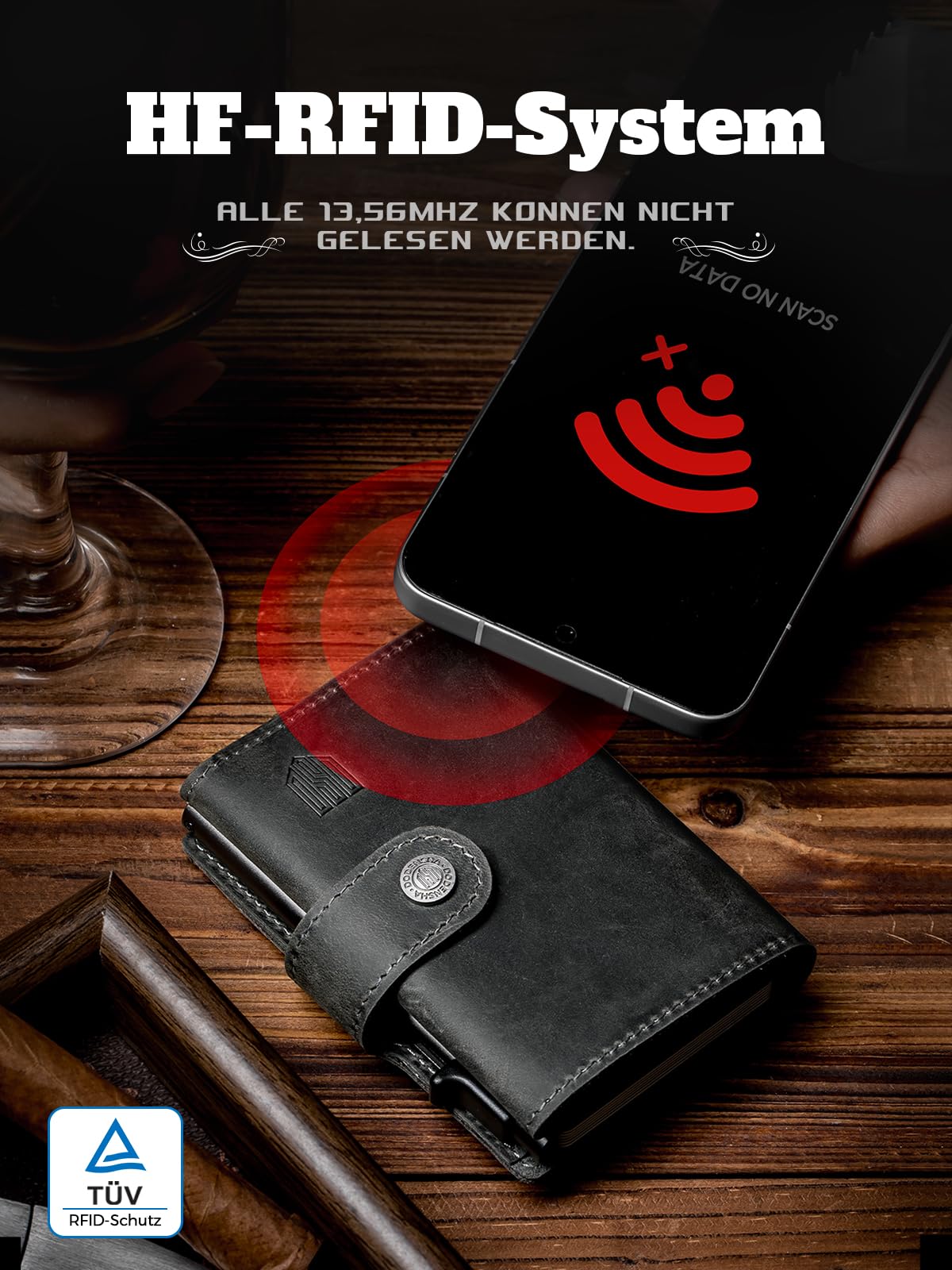 DODENSHA Slim Wallet mit Münzfach | Herren Geldbörse mit Knopf | Wallets for Men | Portmonee Herren mit Ticket Fach | Pop-up-Kreditkartenetui Geldbeute für 7-9 Karten | RFID Schutz I GrauGrau