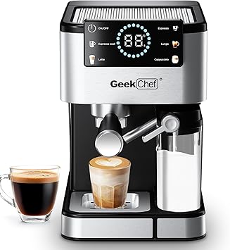 Geek Chef Espresso Machine with Milk Frother, 20 Bar Automatic Espresso Maker, Fast Heating Coffee Maker for Cappuccino, Latte & Iced Coffee, Easy to Use & Clean, for Home Barista