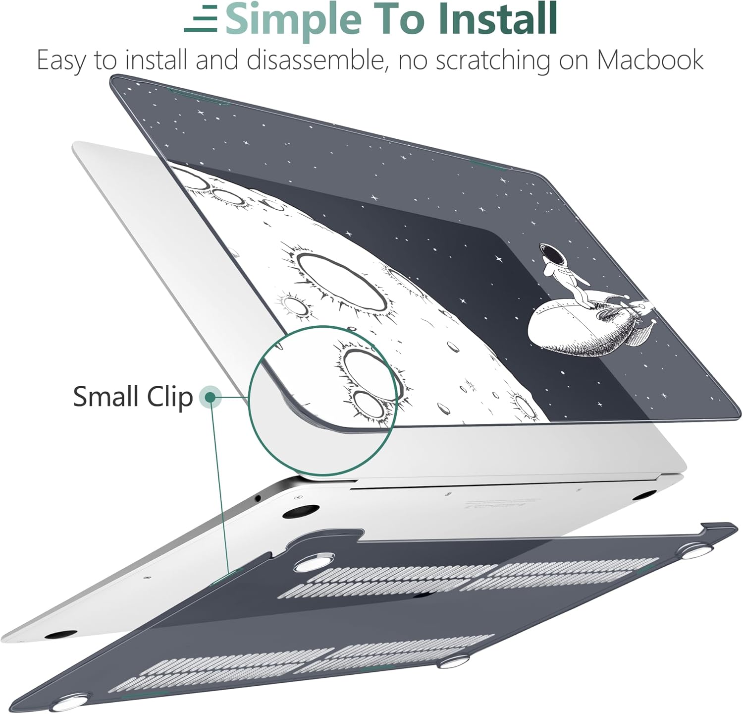 TWOLSKOO for MacBook Air 13.3 inch Case 2021 2020 2019 2018 Release M1 A2337 A2179 A1932 with Touch ID, Plastic Hard Shell Case & Keyboard Cover & Type C Adapter, Flying Astronauts - Image 6