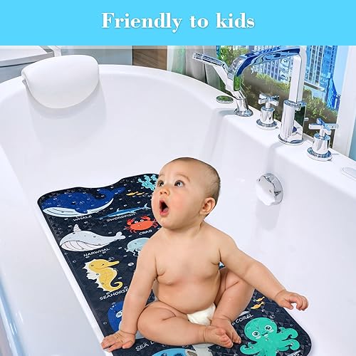 Miniatura 8 de Tapete de baño para bebé, tapete antideslizante de dibujos animados para bañera para niños pequeños, ducha de baño antideslizante, 40 x 16 pulgadas