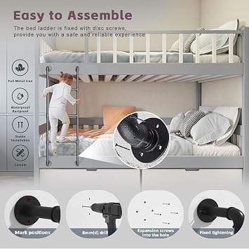 Wall Mounted Ladder4ft 5ft 6ft 7ft 8ft 9ft Black Wrought Iron Loft Bed Ladders Window Well Egress Ladder Emergency Fire Climbing Ladder for Attic,Library,Bunk Bed,Garage, L