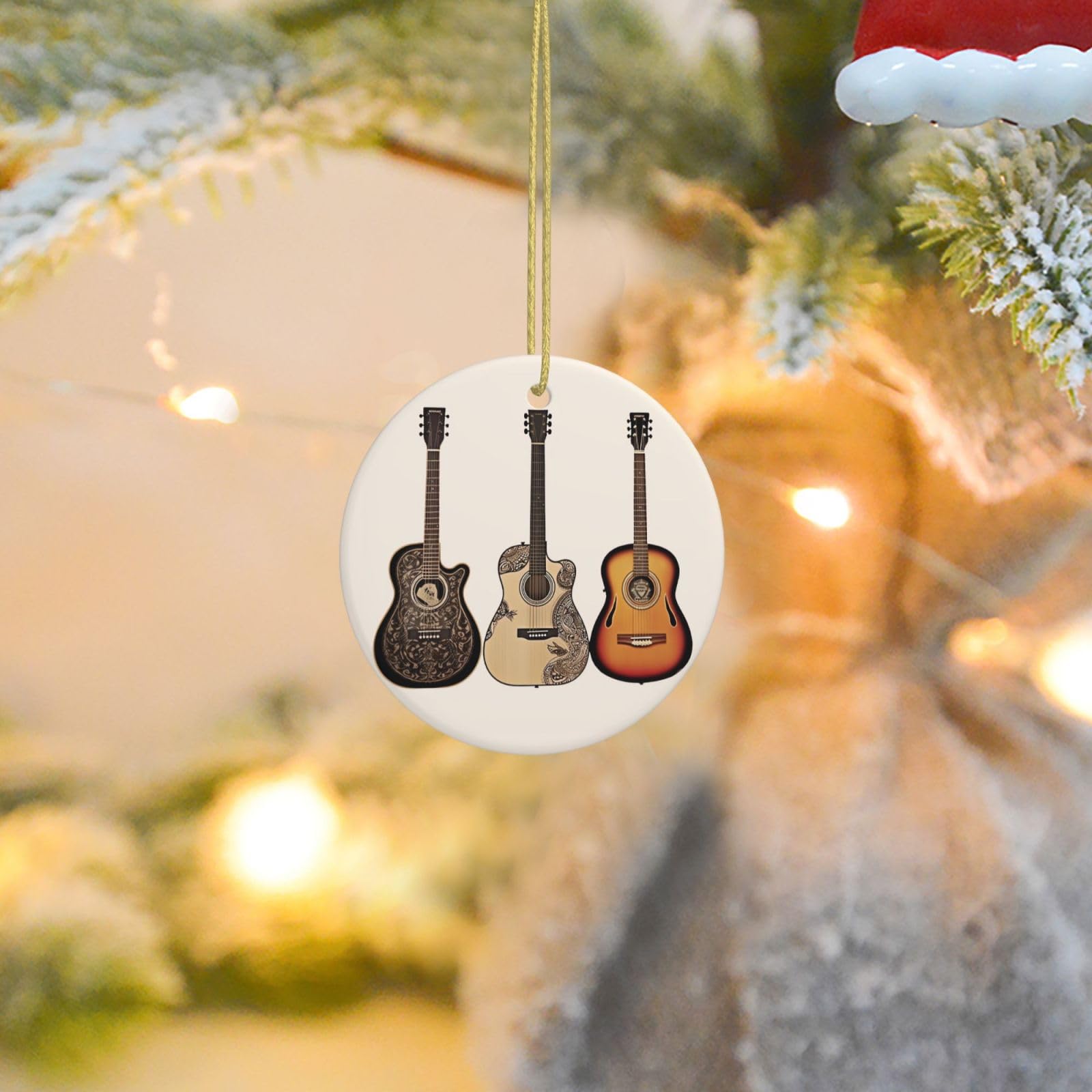 2025 Christmas Tree Decoration Hanging Round Ornament Guitar Ceramic Ornaments Christmas Tree Decorations Round Pendants for Xmas Tree Winter New Year Party Supplies