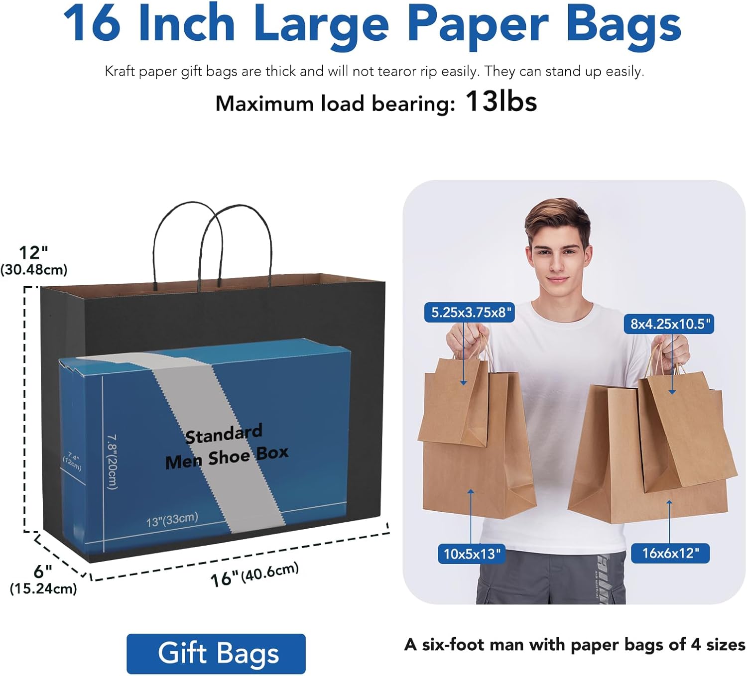 GSSUSA Gift Bags Large with Handles 16x6x12 Black 50Pcs, Kraft Paper Bags Bulk for Small Business, Paper Shopping, Grocery, Shopping bag for Boutique, Merchandise - Image 2
