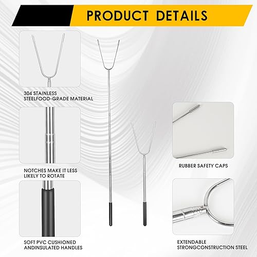 Miniatura 4 de Palitos grandes de 49 pulgadas para perritos calientes con cabeza de tenedor para fogatas, palos telescópicos extra largos para hogueras, palos de