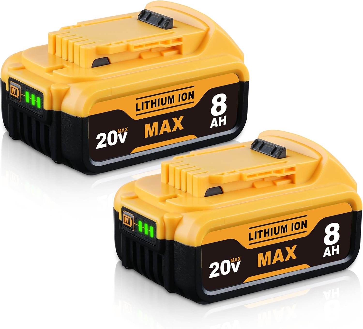 2Pack 8.0Ah Premium Compatible with Dewalt Batteries Li-ion Replacement for Dewalt 20V Max Battery DCB200 DCB201 DCB204 DCB206 with LED Indicator